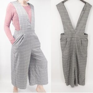 All:Row Plaid Wide Leg Jumper Overalls Gray Check Size M Urban Outfitters